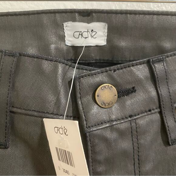 Cache Dark Gray Faux Leather Skinny Pants Sz 0 NWT - Picture 4 of 11